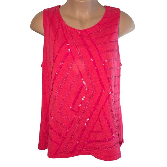Coldwater Creek Tops - Coldwater Creek Size 2X Cotton Hot Pink Blouse with Pink Beads and Sequins Geome